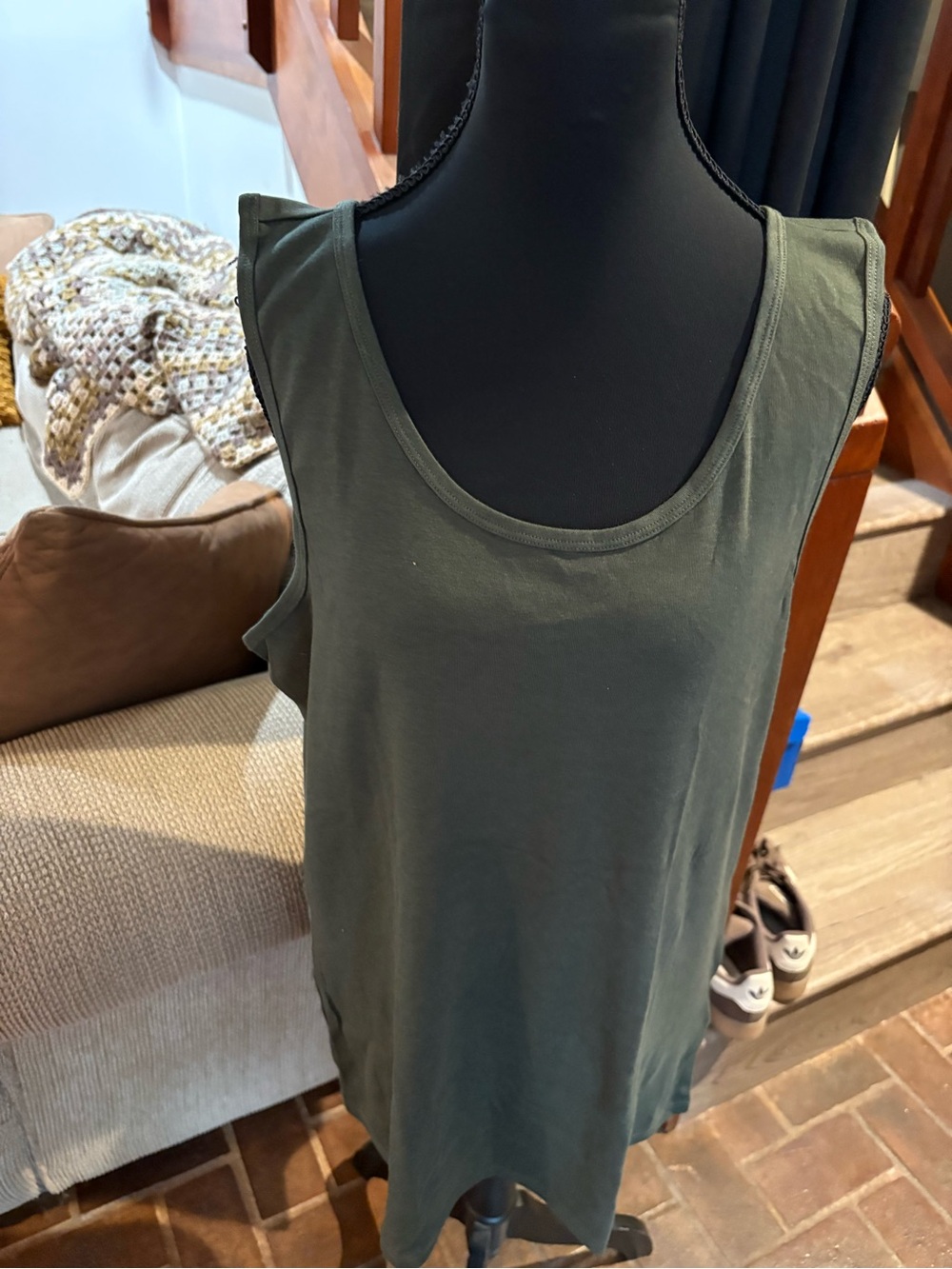 Amazon Olive Green Scoop Neck Women's Tank Top